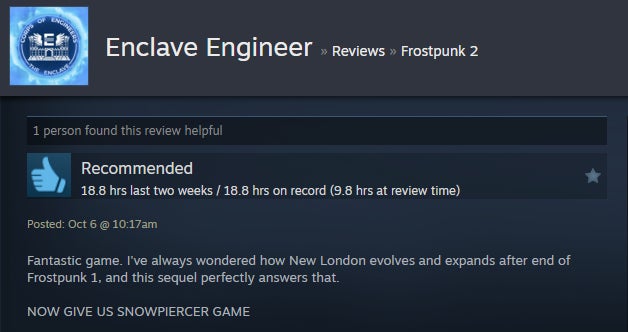 Imagem do artigo intitulado Frozen City Builder Frostpunk 2, conforme contado pelas avaliações do Steam